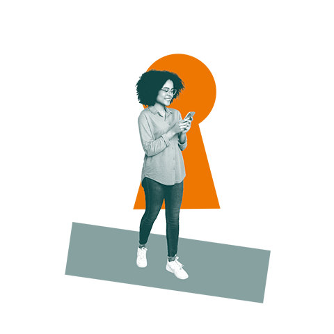 woman walking with phone