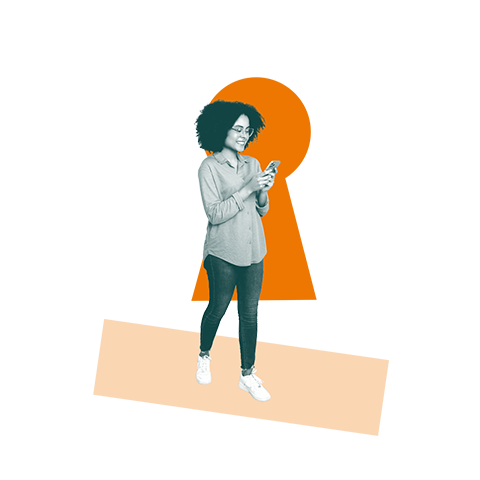 woman walking with phone